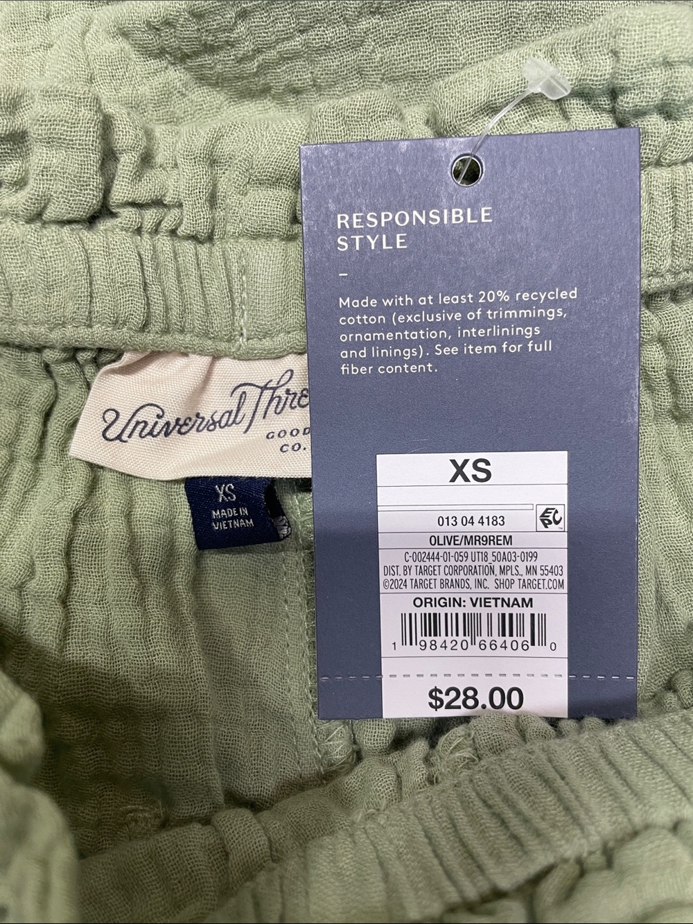 Universal Thread Wide-Leg Drawstring Gauze Cotton Pants in Olive Green Var Sizes - Picture 9 of 11